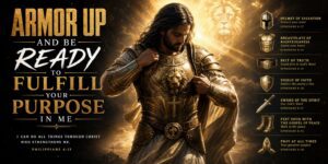 Godly person in armor representing spiritual armor and purpose, biblical illustration.